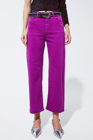 Q2 Women's Jean Cropped Wide Leg Jeans In Violet 3/4 Length