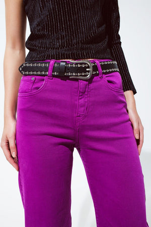 Q2 Women's Jean Cropped Wide Leg Jeans In Violet 3/4 Length