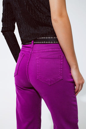 Q2 Women's Jean Cropped Wide Leg Jeans In Violet 3/4 Length