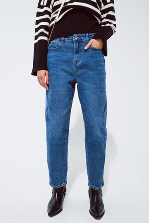 Q2 Women's Jean Dark Blue Oversized Boyfriend Jeans