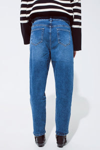 Q2 Women's Jean Dark Blue Oversized Boyfriend Jeans