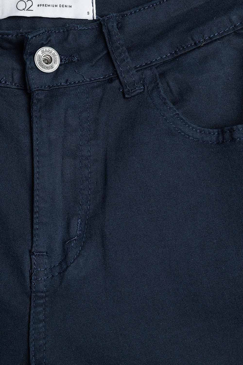 Q2 Women's Jean Dark Blue Straight Pants Wide Leg