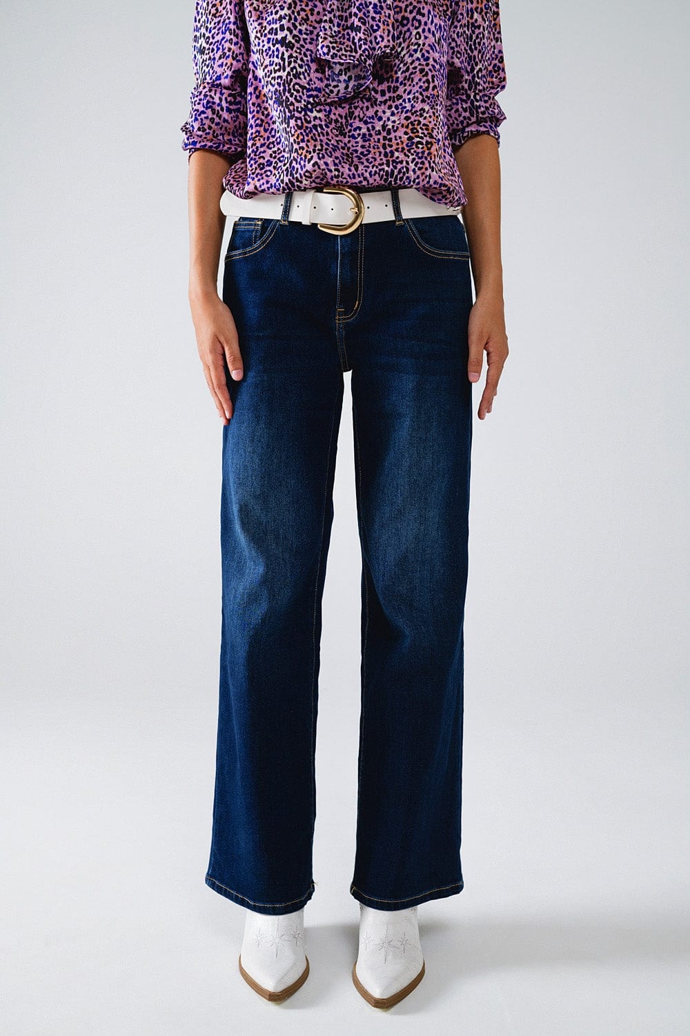 Q2 Women's Jean Dark Wash Wide Leg 90'S Jeans