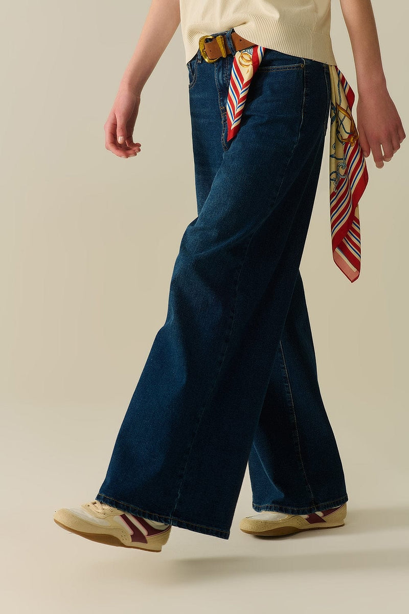 Q2 Women's Jean Dark Wash Wide Leg Jeans