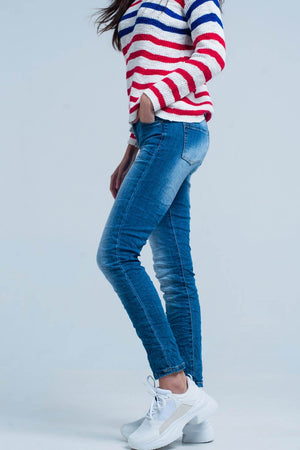 Q2 Women's Jean Dark Wash Wrinkled Skinny Jeans