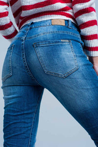 Q2 Women's Jean Dark Wash Wrinkled Skinny Jeans