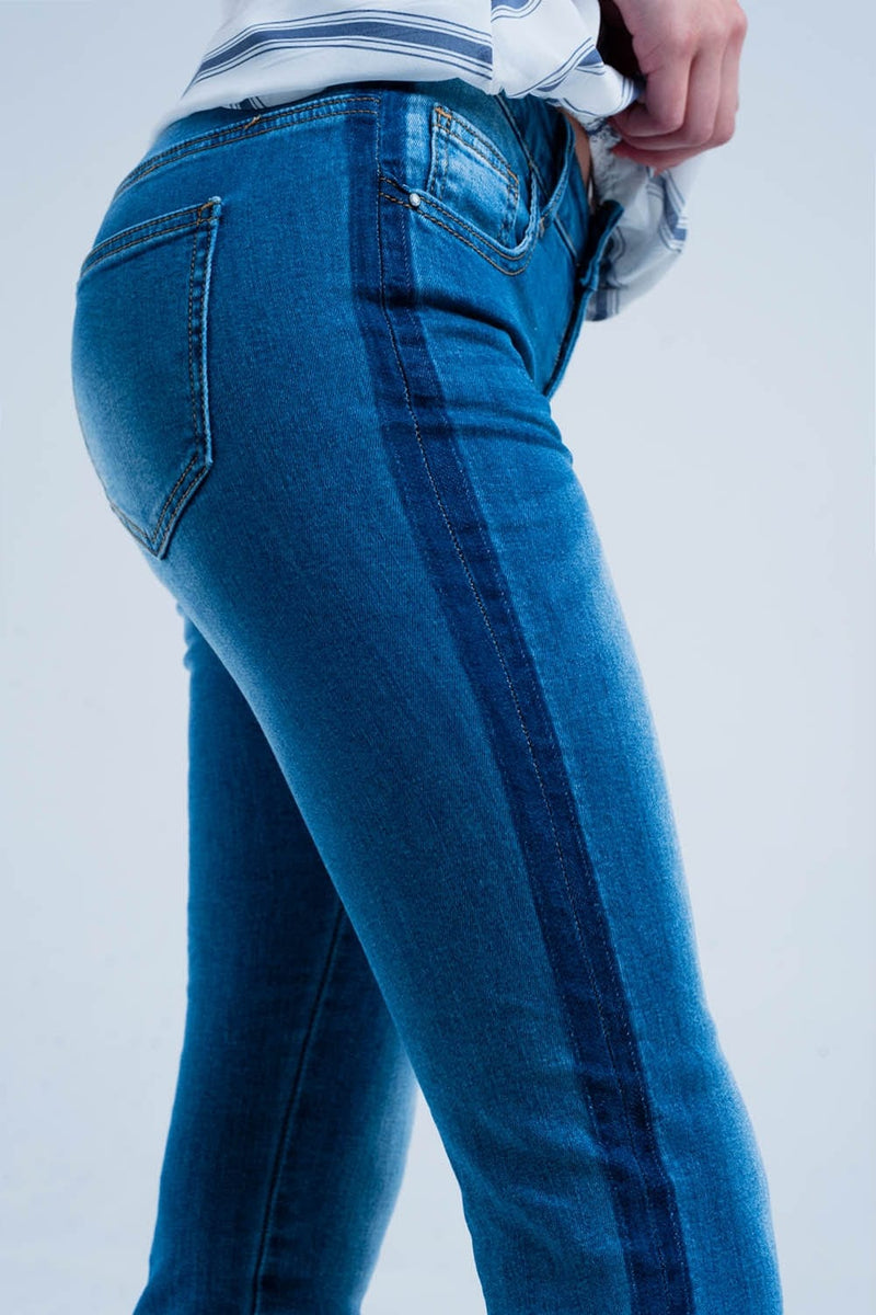 Q2 Women's Jean Denim Jeans with Blue Side Stripe