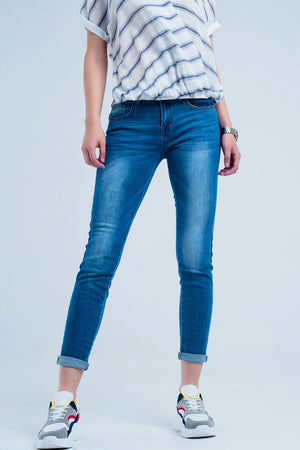 Q2 Women's Jean Denim Jeans with Blue Side Stripe