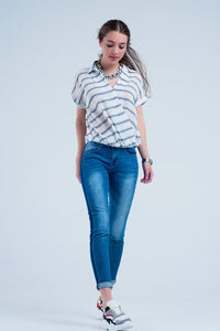 Q2 Women's Jean Denim Jeans with Blue Side Stripe