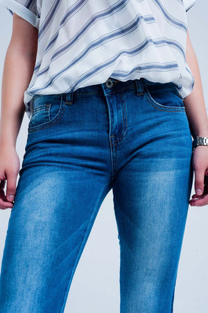 Q2 Women's Jean Denim Jeans with Blue Side Stripe