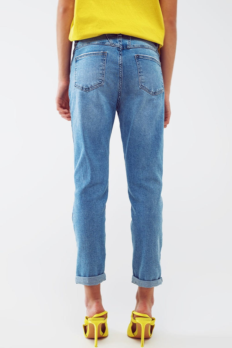 Q2 Women's Jean Distressed Regular Jeans In Light Blue Wash