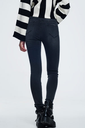 Q2 Women's Jean Distressed Skinny Jeans in Black