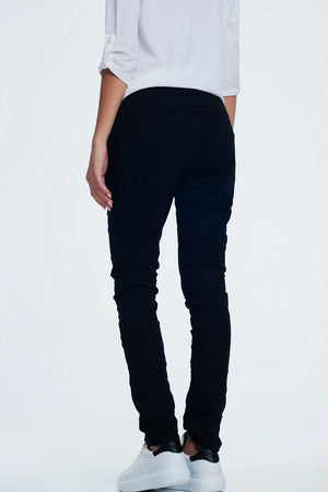 Q2 Women's Jean Drop Crotch Skinny Jean in Black