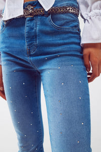 Q2 Women's Jean Embellished Jeans In Mid Wash
