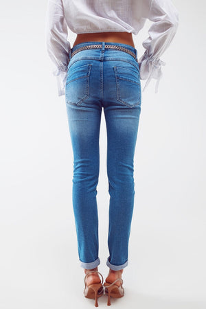 Q2 Women's Jean Embellished Jeans In Mid Wash