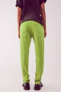 Q2 Women's Jean Exposed Buttons Skinny Jeans in Green