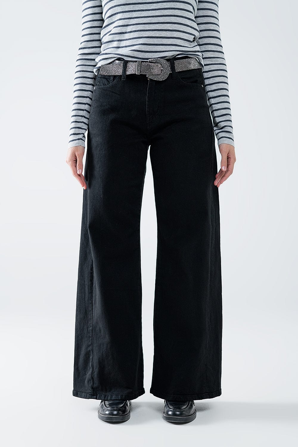 Q2 Women's Jean Extra Wide Leg Trousers In Black