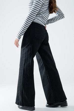 Q2 Women's Jean Extra Wide Leg Trousers In Black