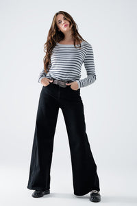 Q2 Women's Jean Extra Wide Leg Trousers In Black