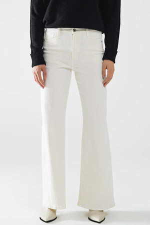 Q2 Women's Jean Extra Wide Leg Trousers In Cream Color