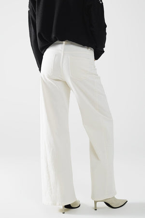 Q2 Women's Jean Extra Wide Leg Trousers In Cream Color