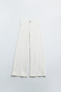 Q2 Women's Jean Extra Wide Leg Trousers In Cream Color