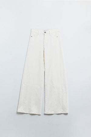 Q2 Women's Jean Extra Wide Leg Trousers In Cream Color