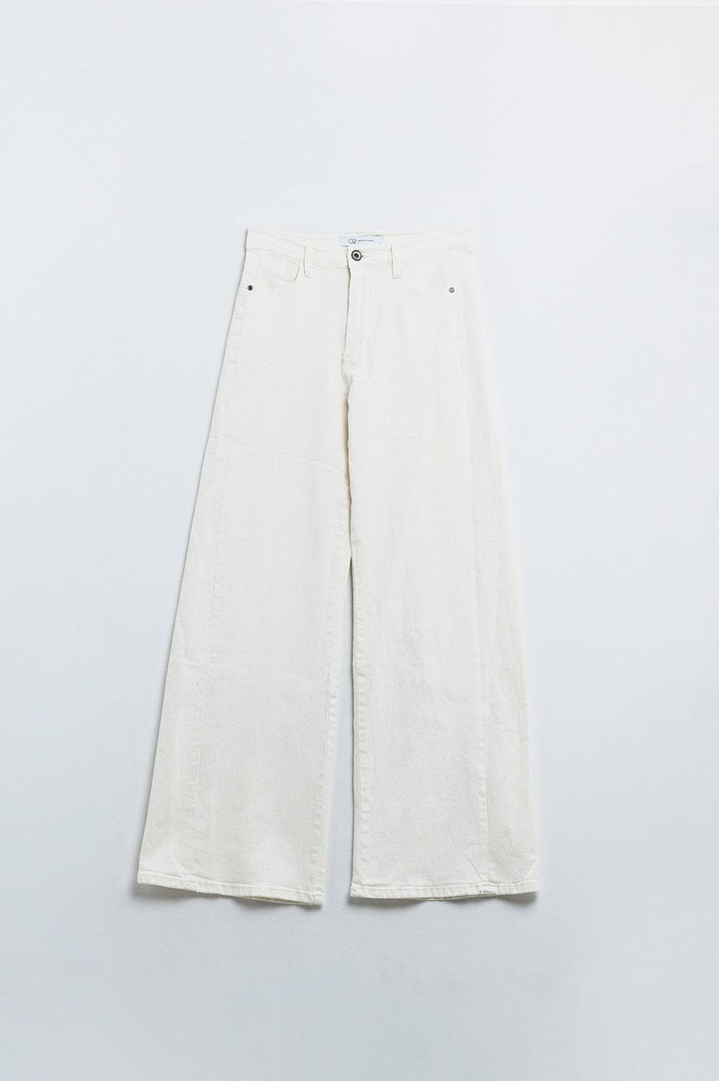 Q2 Women's Jean Extra Wide Leg Trousers In Cream Color