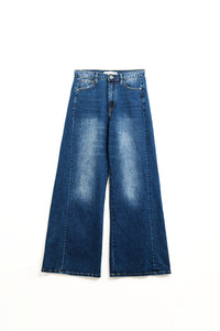 Q2 Women's Jean Extra Wide Leg Washed Denim With Side Seam