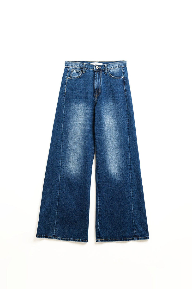 Q2 Women's Jean Extra Wide Leg Washed Denim With Side Seam