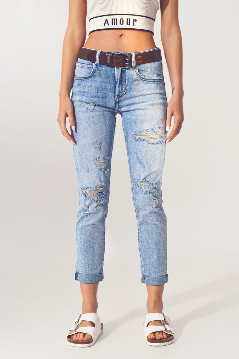 Q2 Women's Jean Extreme Rip Jean in Bleach Blue