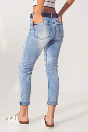 Q2 Women's Jean Extreme Rip Jean in Bleach Blue