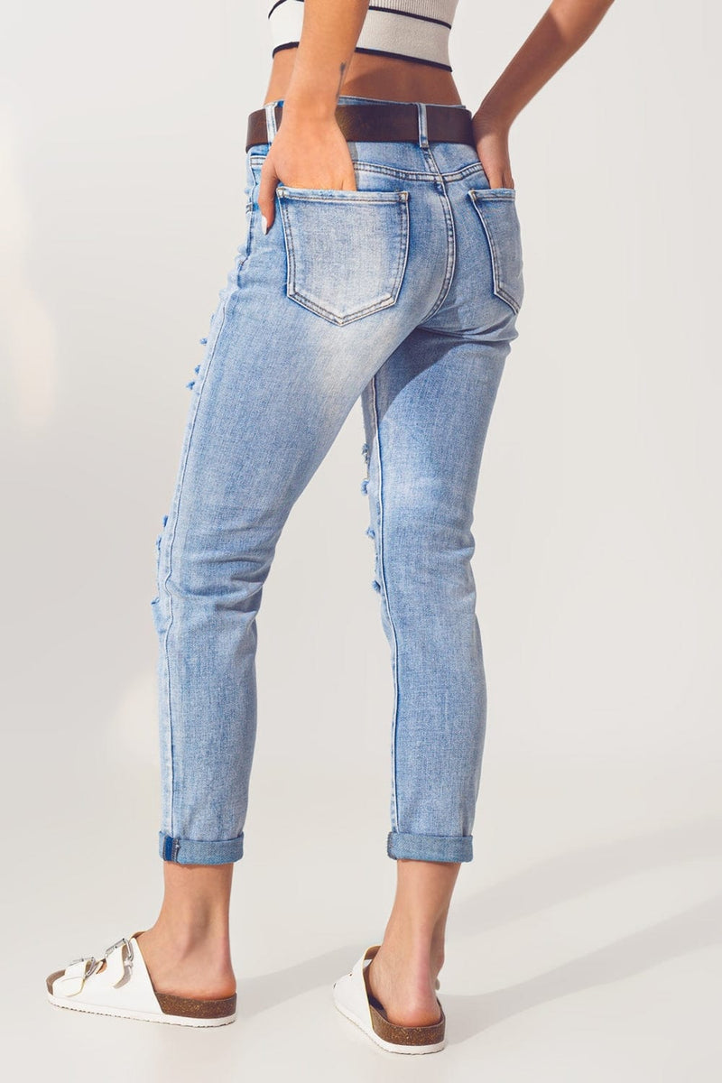 Q2 Women's Jean Extreme Rip Jean in Bleach Blue