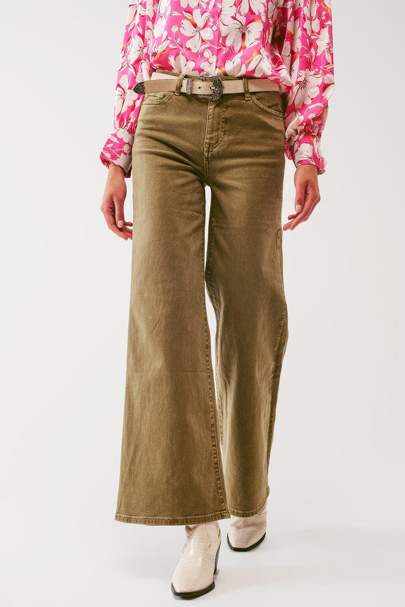 Q2 Women's Jean Flare Jeans in Khaki