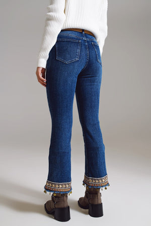 Q2 Women's Jean Flare Jeans With Embellished Hem