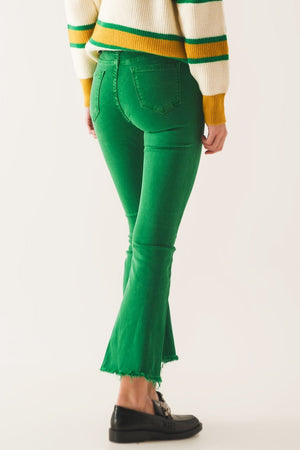 Q2 Women's Jean Flare Jeans With Raw Hem Edge In Bright Green