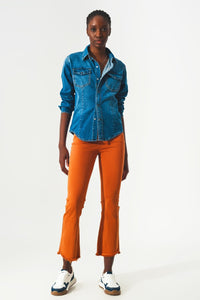 Q2 Women's Jean Flare Jeans With Raw Hem Edge In Orange
