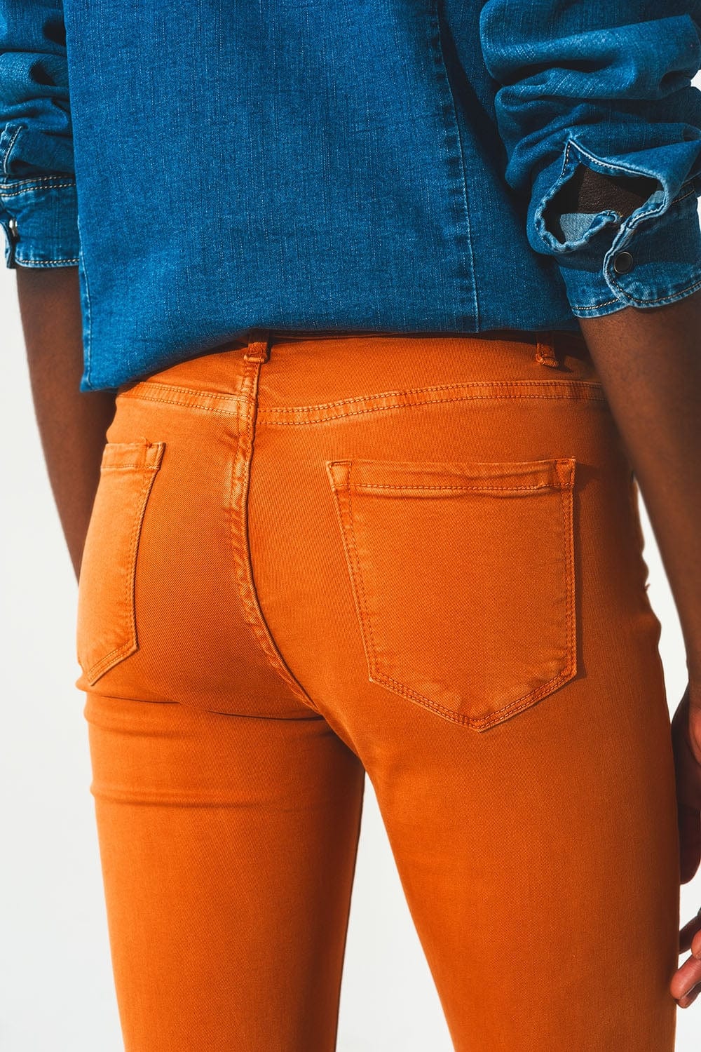 Q2 Women's Jean Flare Jeans With Raw Hem Edge In Orange