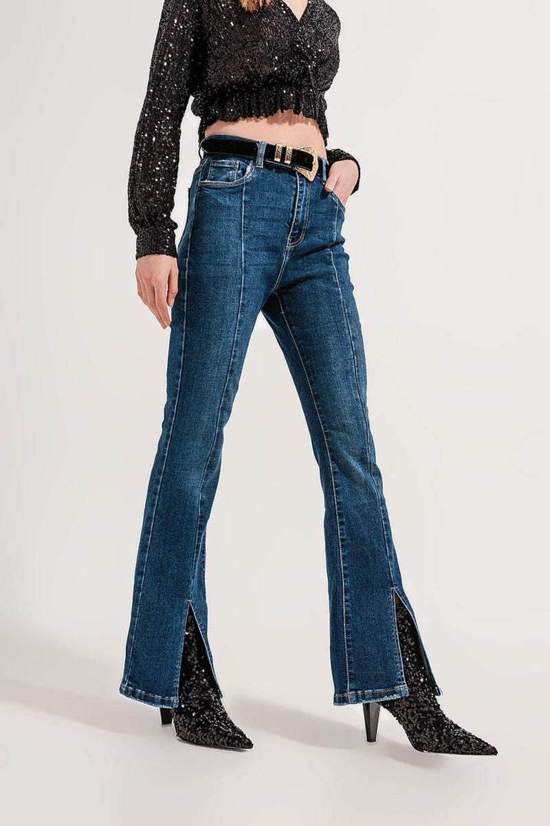 Q2 Women's Jean Flare Jeans with Split Hem