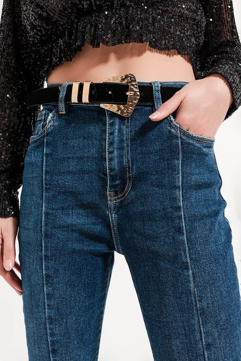 Q2 Women's Jean Flare Jeans with Split Hem