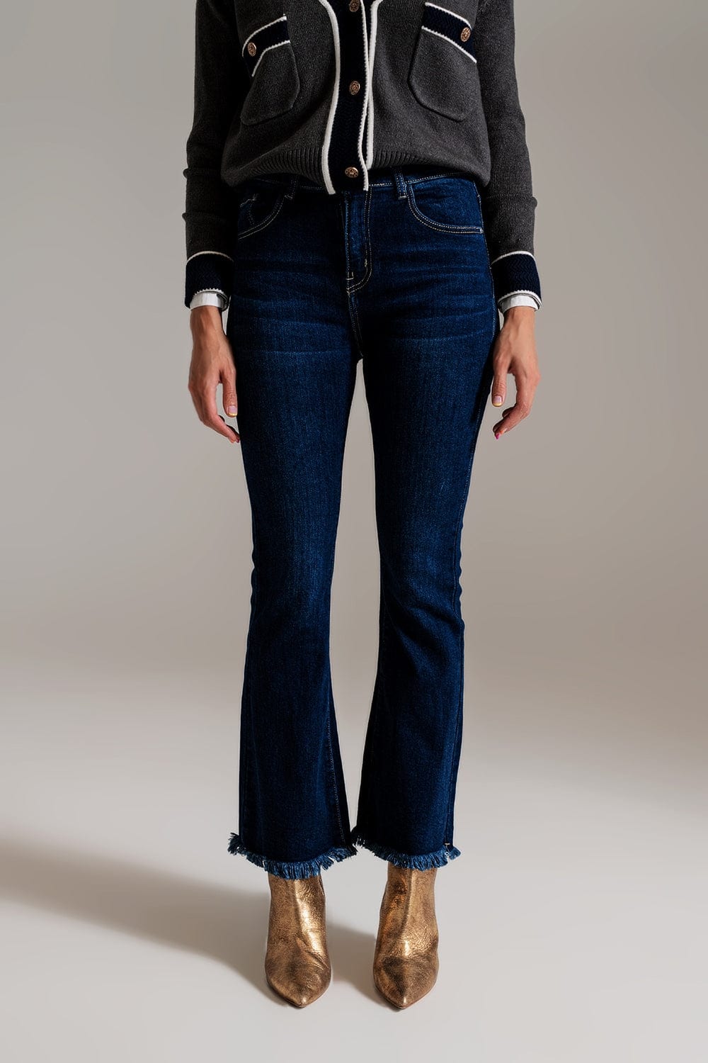 Q2 Women's Jean Flare Leg Skinny Jeans In Dark Blue