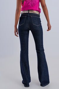 Q2 Women's Jean Flare sky high jeans in dark wash