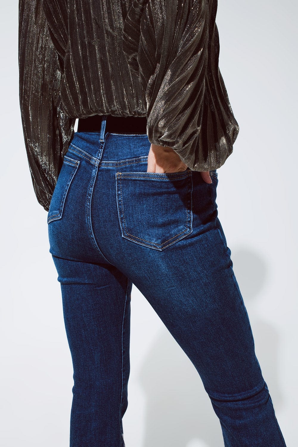 Q2 Women's Jean Flared Jeans With Shiny Stars Detail In Blue