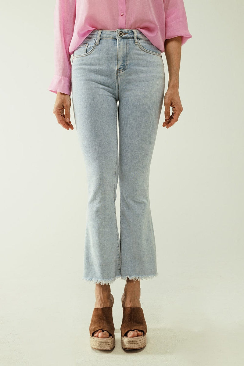 Q2 Women's Jean Flared Light Blue Jeans With Five Pockets And Seamless Finish