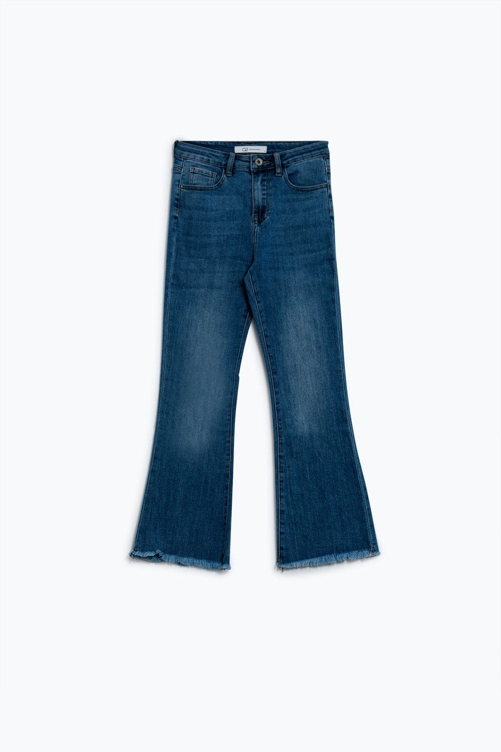 Q2 Women's Jean Flared Skinny Jeans With Raw Hem Edge In Mid Wash