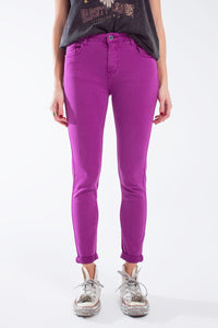 Q2 Women's Jean Fuchsia Ankle Super Skinny Jeans With Soft Wrinkles