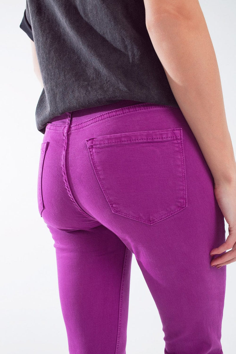 Q2 Women's Jean Fuchsia Ankle Super Skinny Jeans With Soft Wrinkles