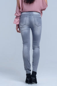 Q2 Women's Jean Gray jeans with rips detail