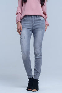 Q2 Women's Jean Gray jeans with rips detail