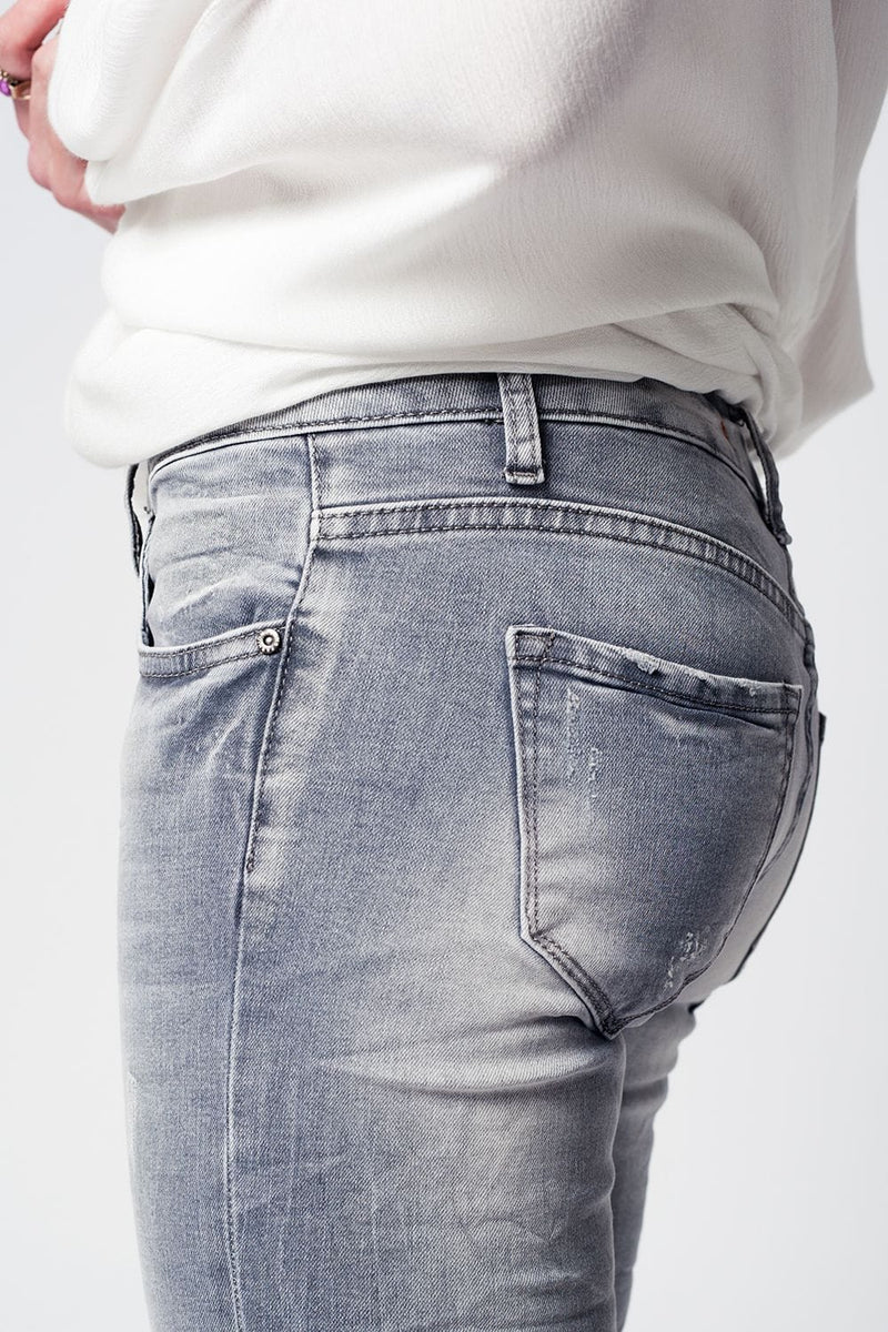 Q2 Women's Jean Gray slim denim embroidered jeans